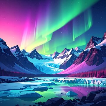 Vibrant aurora borealis illuminates icy mountain landscape (6)