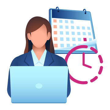 Temporary Job Icon, Temporary Employment, Fixed Term Work, Woman in Business, Calendar Schedule Illustration