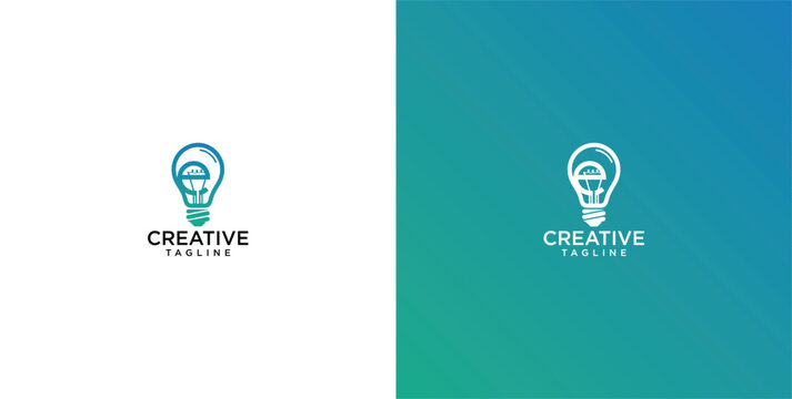 Creative Idea Lightbulb Logo Design with Letter E and Tagline Placeholder