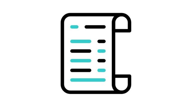 Animated paper receipt document icon loop motion graphic, payment bill statement and purchase transaction symbol, isolated on white background