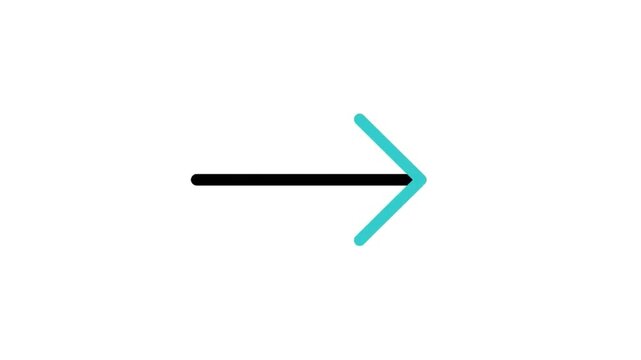 Animated arrow pointing right icon loop motion graphic, forward navigation and direction pointer symbol, isolated on white background