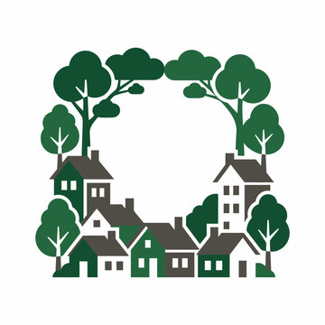 Stylized vector illustration of a green eco-friendly village