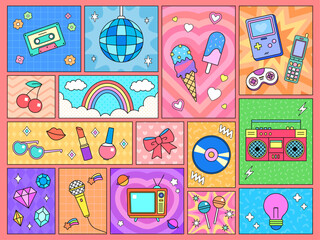 Y2K・90年代レトロポップなモチーフのコミック風ベクターイラストコレクション © maruha