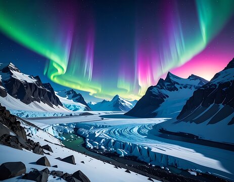 Vibrant aurora borealis over snowy mountain landscape (11)