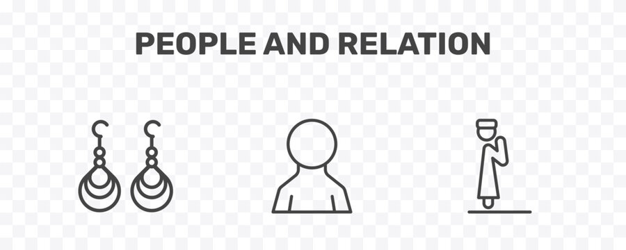 people and relation icon set with earings, male user, takbir signs in flat outline style