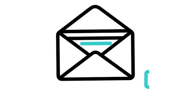 Animated mail envelope with arrow icon loop, send message and email delivery symbol, isolated on white background