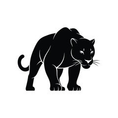 Black panther stalking with intense focus in silhouette against a clean white background a symbol of power and stealth © FahimStock