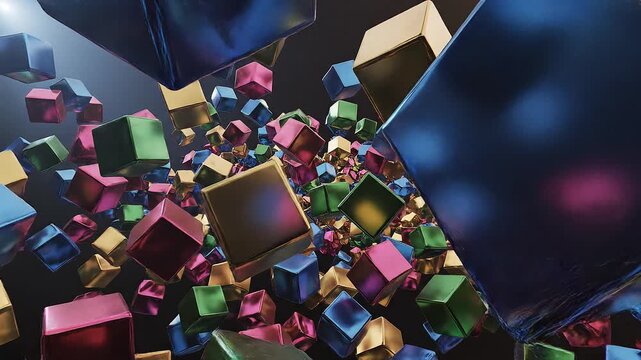 Colorful 3D Cubes Abstract Background with Dynamic Lighting and Shadows