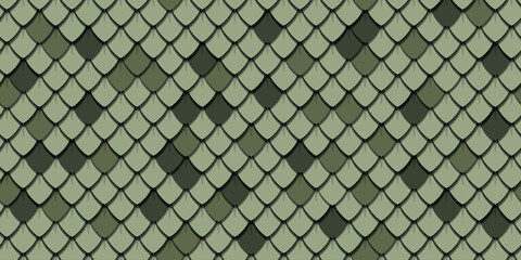 Seamless green scale texture pattern inspired by snake, dragon, fish, and dinosaur skin featuring layered reptile scales © Mariana
