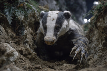Obraz premium Close-Up Badger Digging Soil