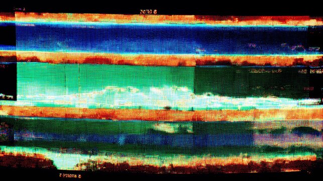Heavy vhs tracking error texture with rgb crt scanlines bright color bands and digital static noise distortion