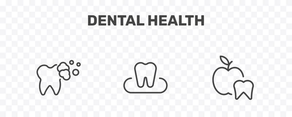 Obraz premium dental health icon set with tooth cleaning, occlusal, dentist signs in flat outline style