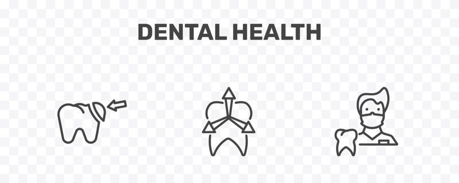 dental health icon set with filler, intraoral, dentist signs in flat outline style