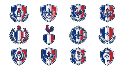 Collection of French National Symbols Shields and Emblems. © Jefri