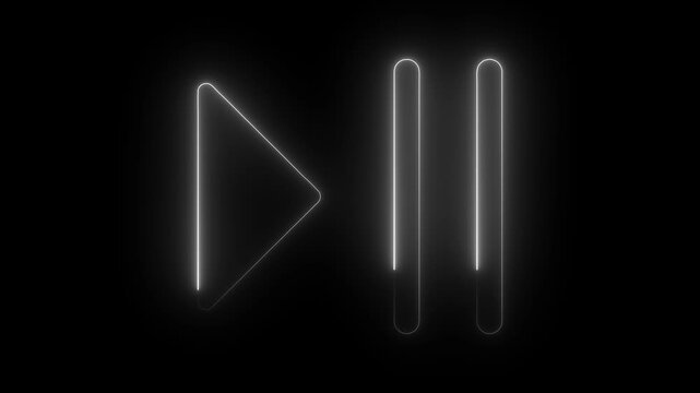 Neon play and pause button interface symbol glowing on black background