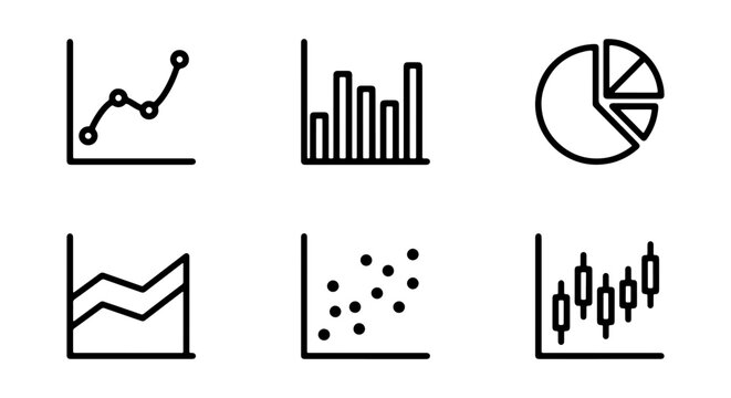 Business Data Charts Set, Financial Analytics Icons, Vector Graphic Elements