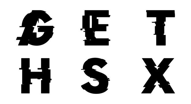 Glitch Effect Letters, Digital Distortion Typography, Retro Tech Font