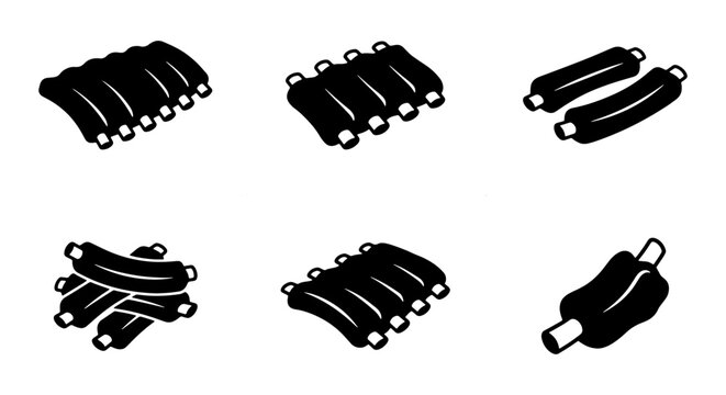 Ribs Icons Set, Pork Ribs Vector Graphics, Barbecue Meat Food Illustrations