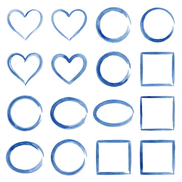 Minimalist Line Art Icons Set of Love Hearts and Geometric Shapes on White Background