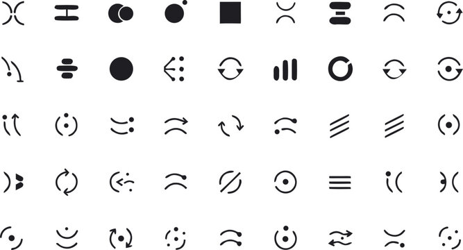 Abstract Black Icon Set with Refresh Loading Arc Bracket and Circle Symbols Vector Design Elements
