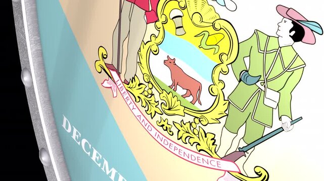 Metallic Shield Transitions with the Flag of State of Delaware of United States of America