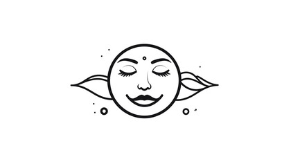 Fototapeta na wymiar Smiling Moon Face with Closed Eyes.