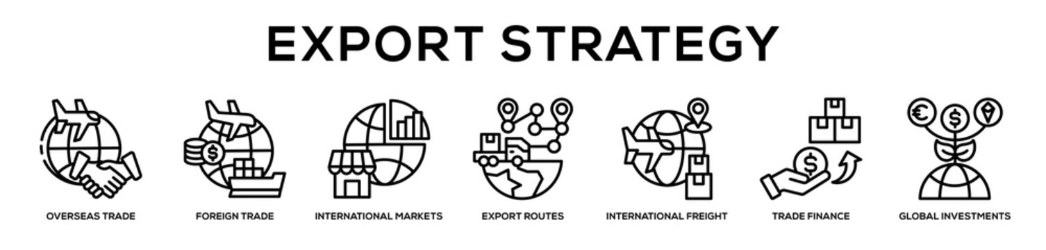 Export Strategy web banner icon illustration concept