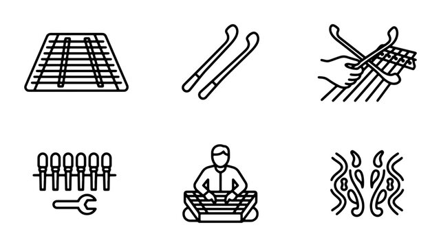 Musical Instrument Icons: Xylophone, Drumsticks, Mallets, Tuning Wrench