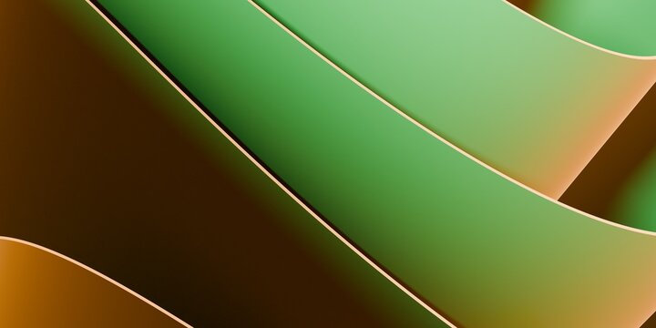 Abstract Green Orange Ribbon Curves With Gradient Waves For Modern Nature Technology Background
