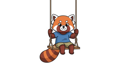 Red panda on a swing outdoors. © Didi