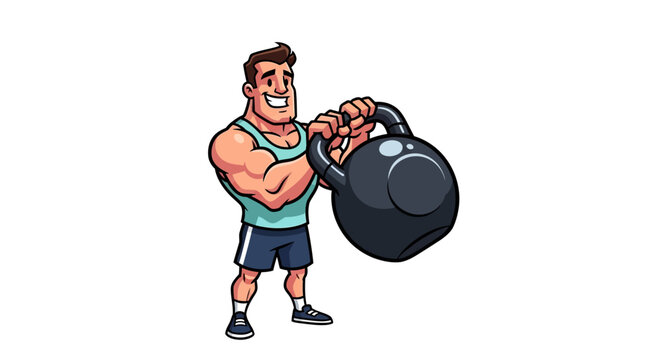 Man lifting heavy kettlebell weight training.