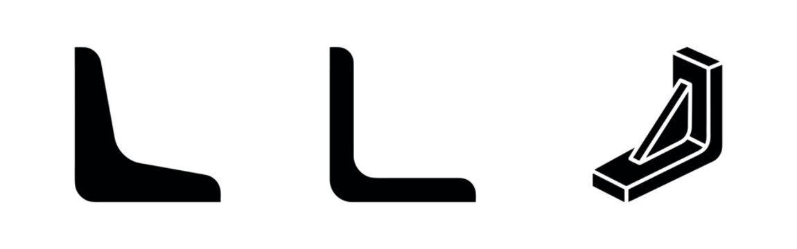 L-shaped beam icons set. Structural angle and construction elements. Vector black silhouette design.