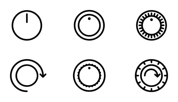 Rotary Dial Icons, Control Knobs, Volume Settings, Vector Set