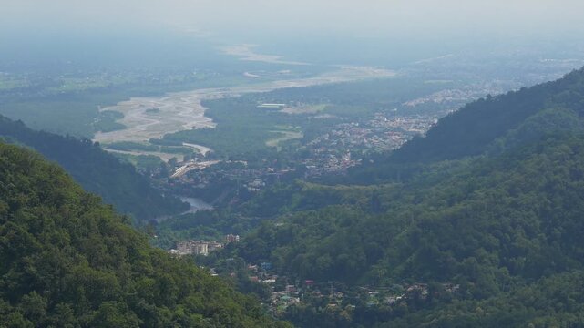 Panoramic View Of Deep Forest Valley And Distant Kathgodam, Haldwani Town with Gaula river Haldwani, Uttarakhand