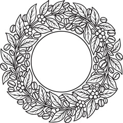 Obraz premium Coffee Beans and Leaves Decorative Floral Wreath