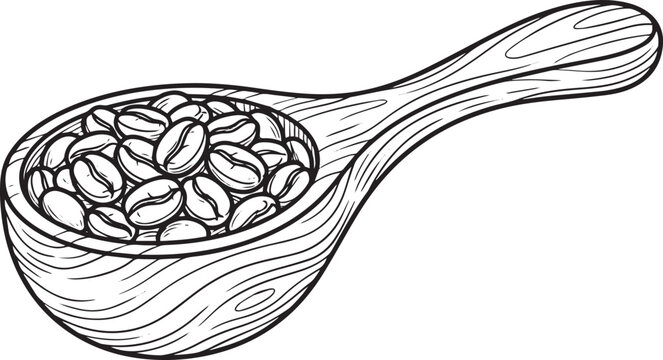 Wooden Spoon Filled with Roasted Coffee Beans