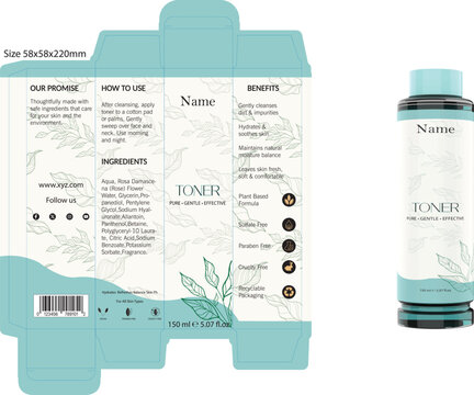 Cosmetic Packaging Mockup for hydrating toner Box and Bottle