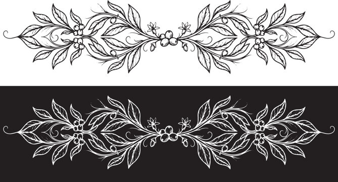 Coffee Floral Decorative Border Scroll Vector Illustration