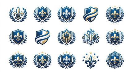 Collection of heraldic emblems and crests with fleur de lis. © Lili