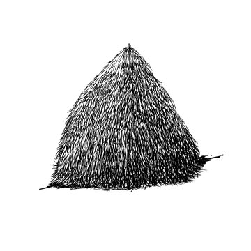 Hand drawn sketch of hay bale with black line art style 