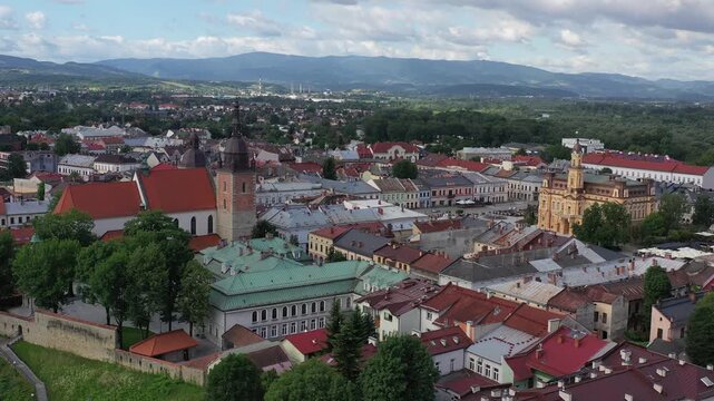 Nowy Sącz centrum, widok z powietrza
