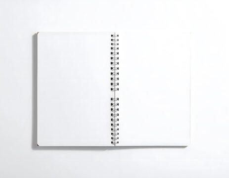 Open blank notebook mockup with white pages and bookmark on a white background.