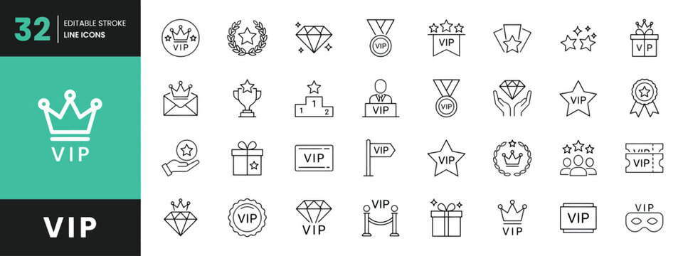 Vip and award icons set editable stroke line