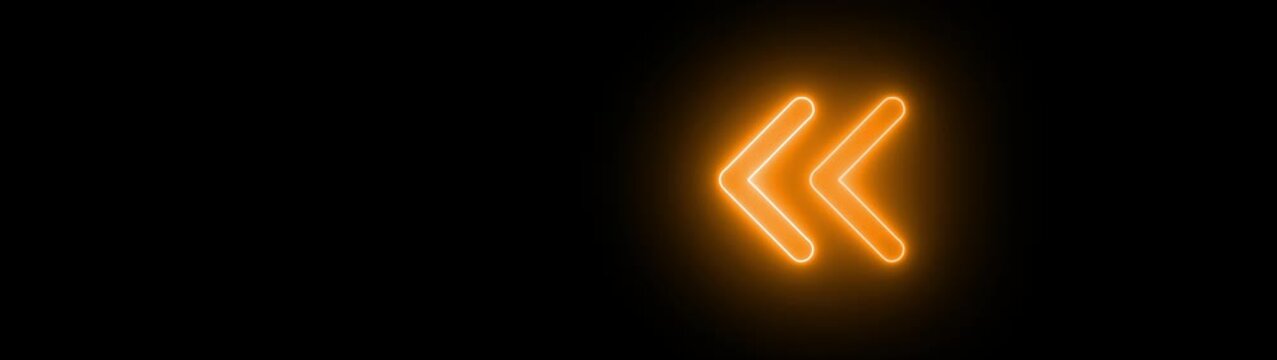 Neon orange glowing triple arrow animation pointing left on black background direction