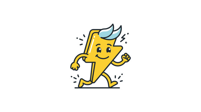 A cheerful yellow lightning bolt character running with a friendly smile on a white background