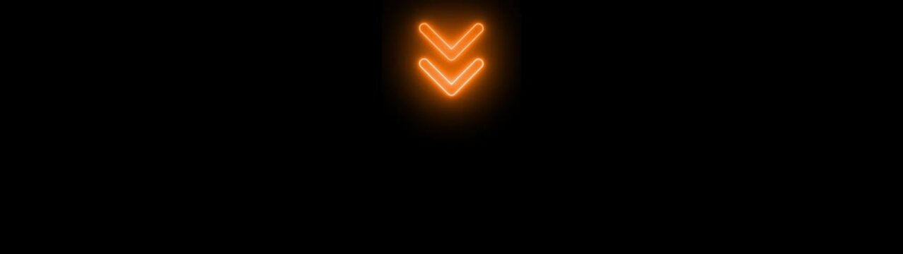 Glowing orange neon arrow pulsing downward animation on black background