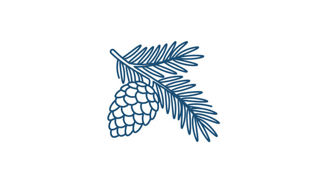 A simple blue line art illustration of a pine cone and needles