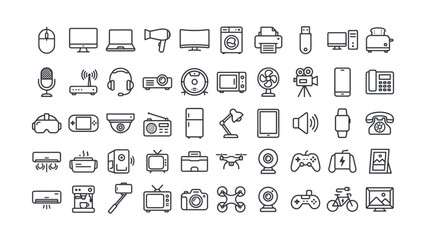 Collection of various technology and media icons on white background for design and communication purposes  modern tech symbols © PROHALLAD SARKAR  SA