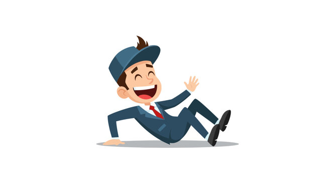 Cartoon man falling on ground laughing.