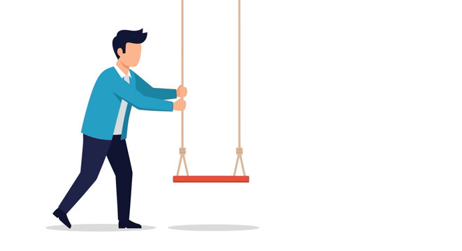 Man pushing swing with one hand.